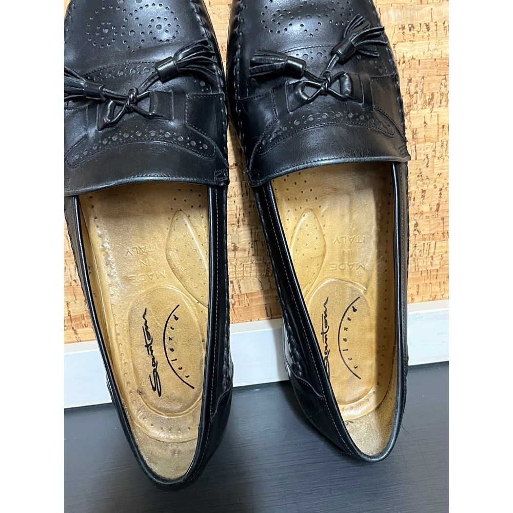 Santoni Mens Black Leather Tassel Loafers Brogue Wingtip Made in Italy Size 12 D - Picture 6 of 13